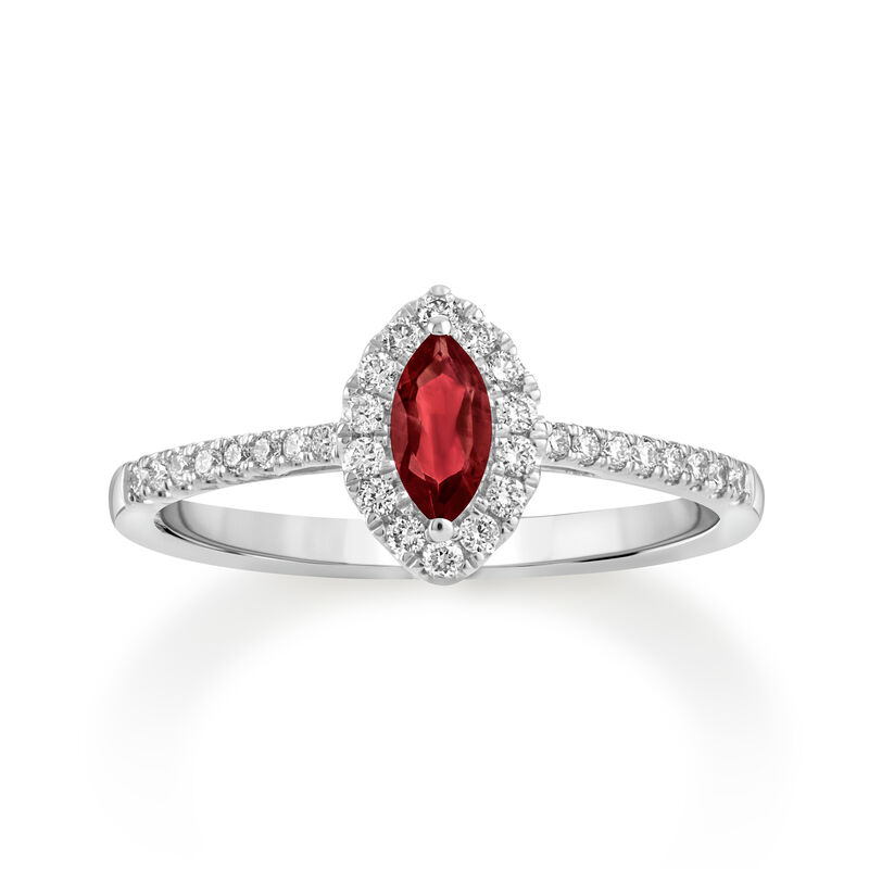 Marquise Garnet Halo Lab Grown Diamond Ring in Sterling Silver image number null