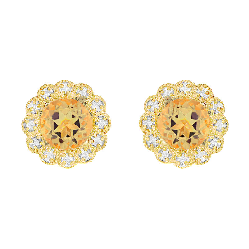 Citrine & Diamond Flower Earrings in 10k Yellow Gold image number null