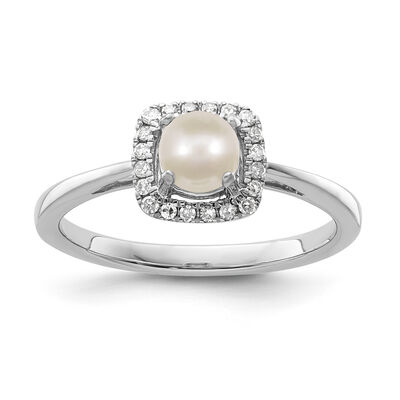 Cushion-Cut Freshwater Pearl & Diamond Halo Ring in Sterling Silver