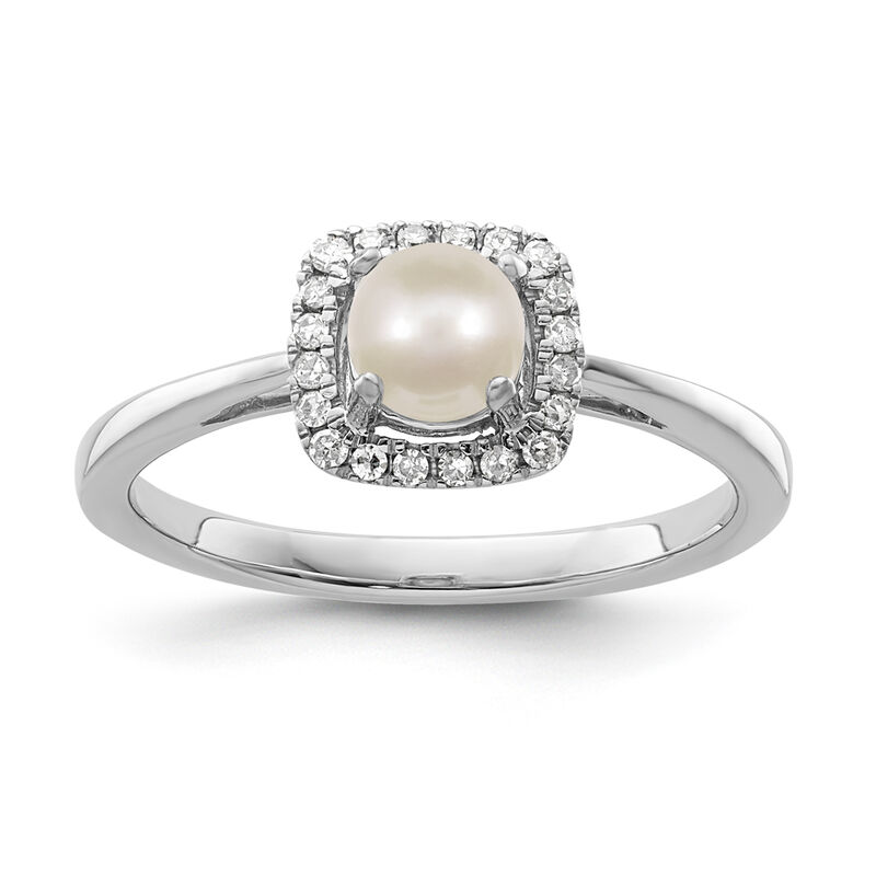 Cushion-Cut Freshwater Pearl & Diamond Halo Ring in Sterling Silver image number null