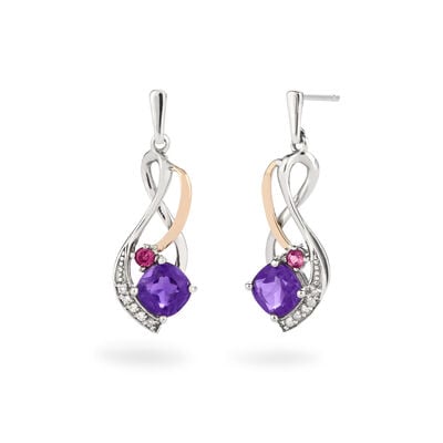 Amethyst & Pink Tourmaline Cushion-Cut Drop Earrings