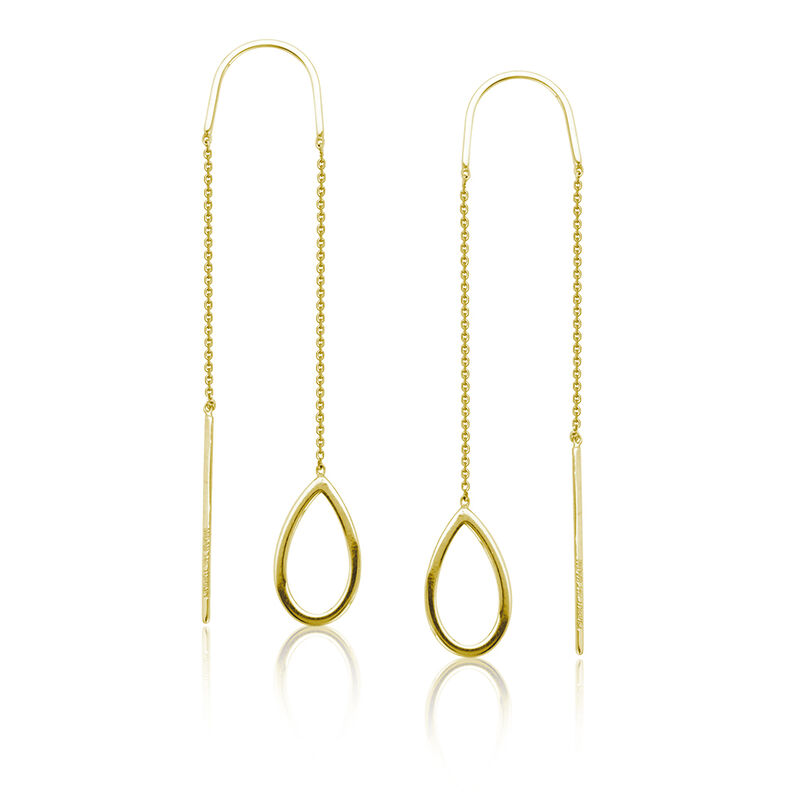 Stationary Open Teardrop Threaded Earrings in 14k Yellow Gold image number null