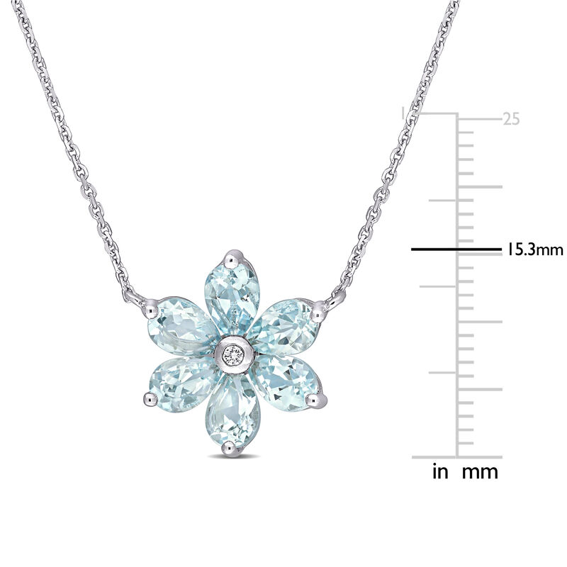 Aquamarine & Diamond Floral Pendant in 14k White Gold image number null