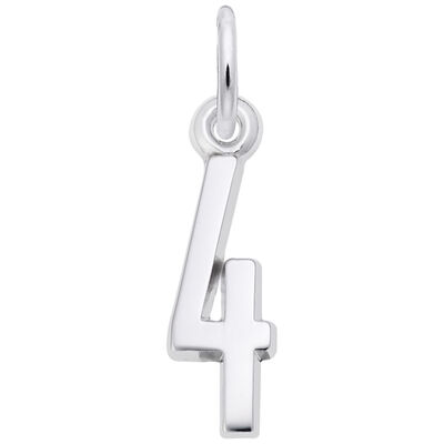 Number 4 Charm in Sterling Silver