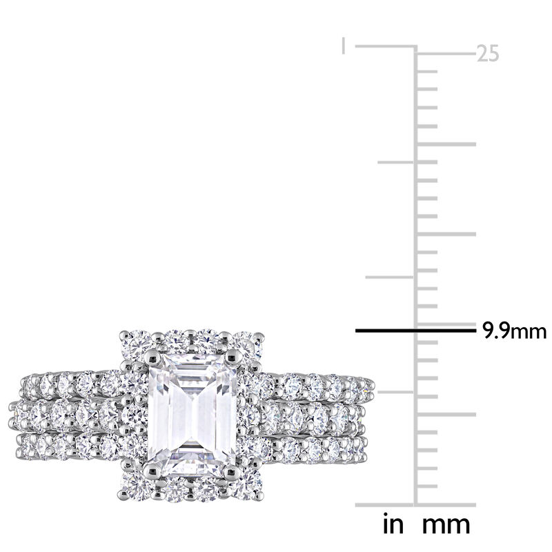 Emerald-Cut 2ctw. Created Moissanite Halo Bridal Set in Sterling Silver image number null