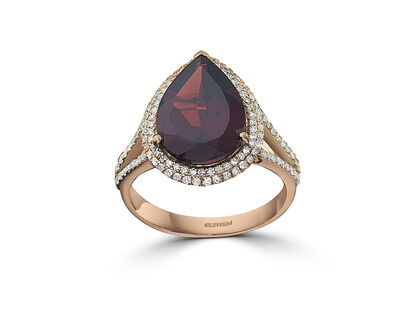 EFFY Pear-Shaped Garnet & Diamond Halo Ring in 14k Rose Gold
