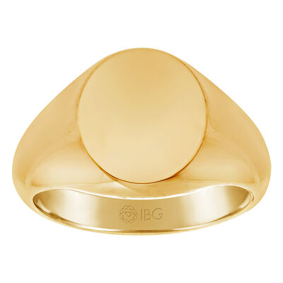 Oval All polished Top Signet Ring 14x14mm in 14k Yellow Gold