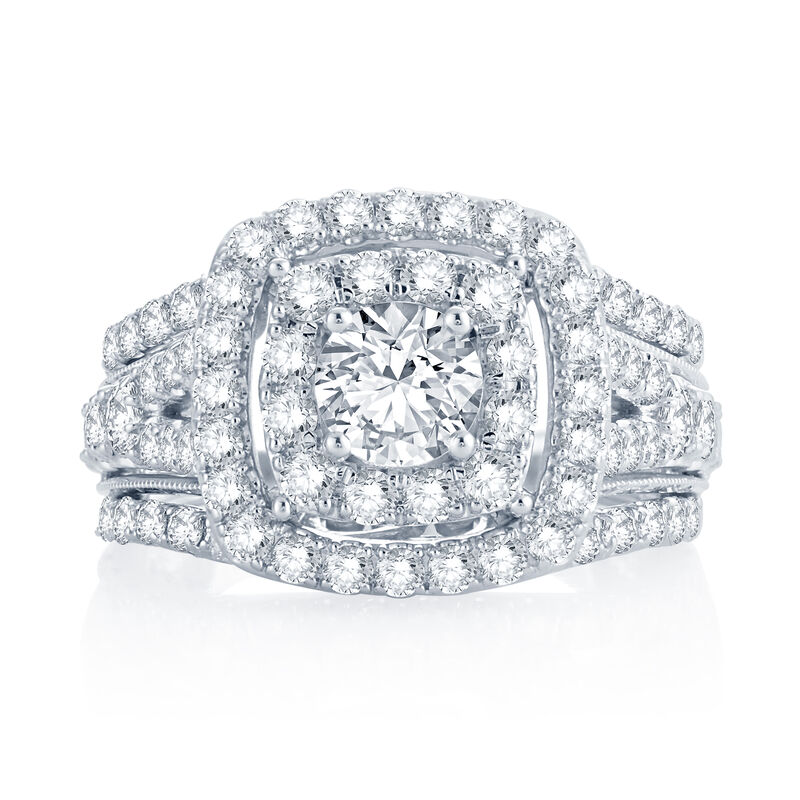 Lab Grown 2.50ctw. Cushion Diamond Double Halo Engagement Ring in 14k White Gold image number null