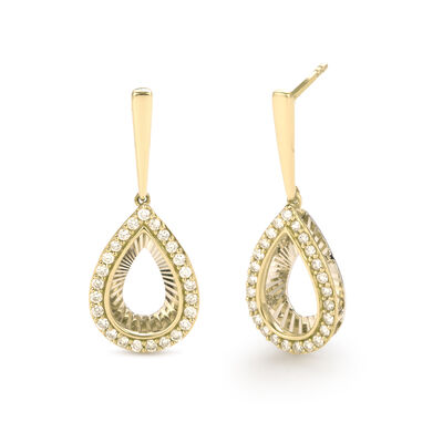 Pear Shape Diamond Dangle Fashion Earrings in Two-Tone 14k Gold