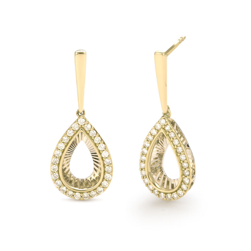 Pear Shape Diamond Dangle Fashion Earrings in Two-Tone 14k Gold image number null