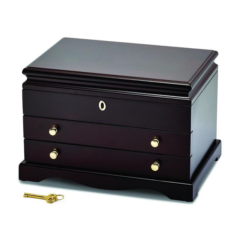 Mahogany Matte Finish Poplar Veneer 2-drawer Jewelry Box image number null