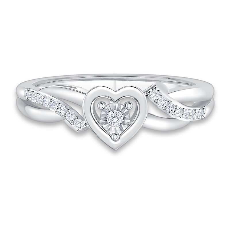 Brilliant-Cut .10cts. Diamond Heart Promise Ring in Sterling Silver image number null