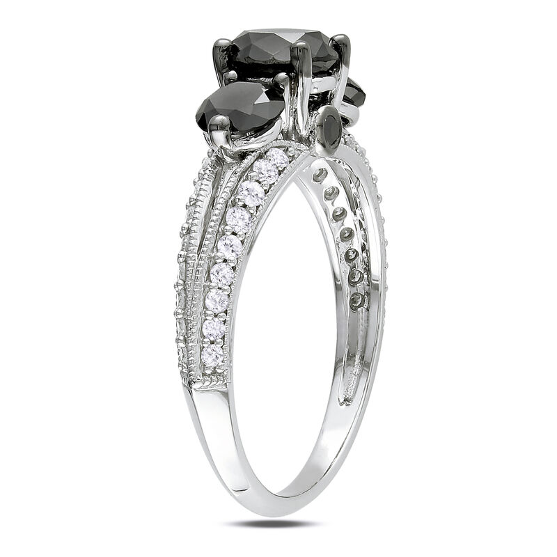 Three-Stone Black Diamond 2ctw. Engagement Ring in 10k White Gold image number null