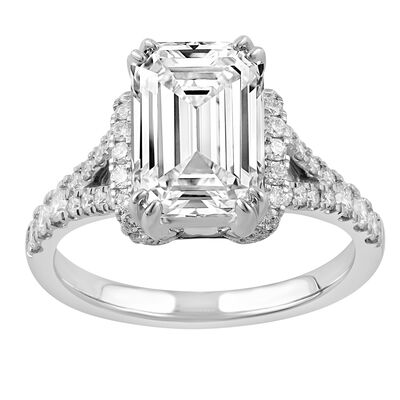 Emerald-Cut Lab Grown 3 1/2ctw. Diamond Split Shank Engagement Ring in 14k White Gold