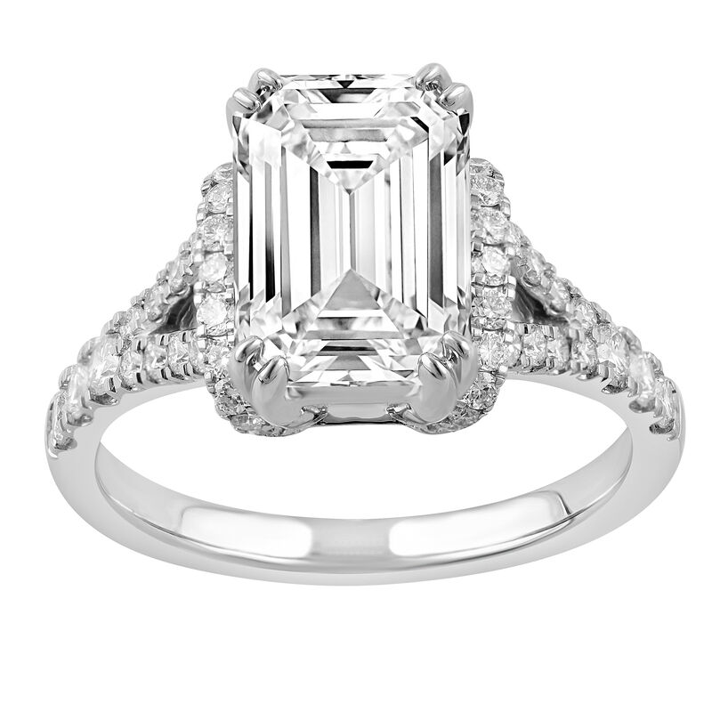 Emerald-Cut Lab Grown 3 1/2ctw. Diamond Split Shank Engagement Ring in 14k White Gold image number null