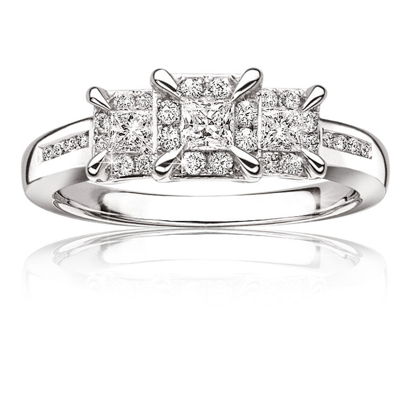 Carly. Diamond 3-Stone Halo Engagement Ring in 14k White Gold image number null