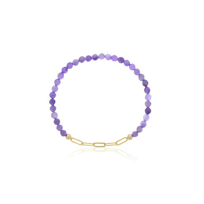 Faceted Amethyst Beads With Gold Filled Paperclip Chain Bracelet image number null