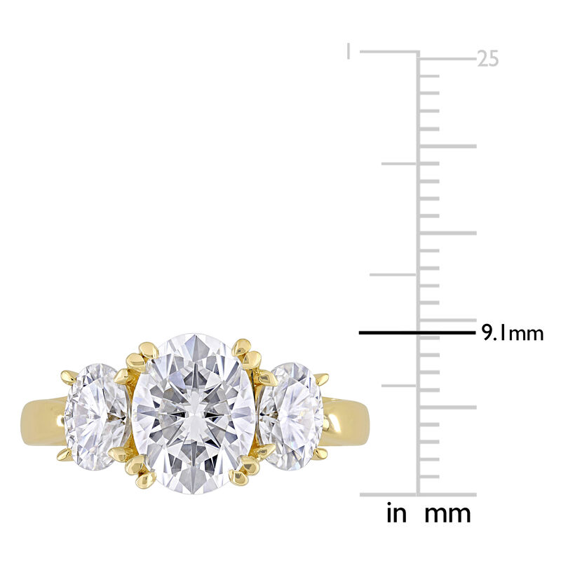 Oval Cut Created White Moissanite 3-Stone Ring in 10k Yellow Gold image number null