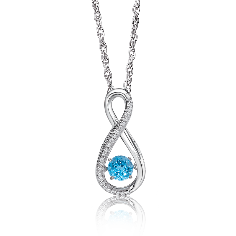 Beats of Love: Blue Topaz & Diamond Infinity Pendant in Sterling Silver image number null