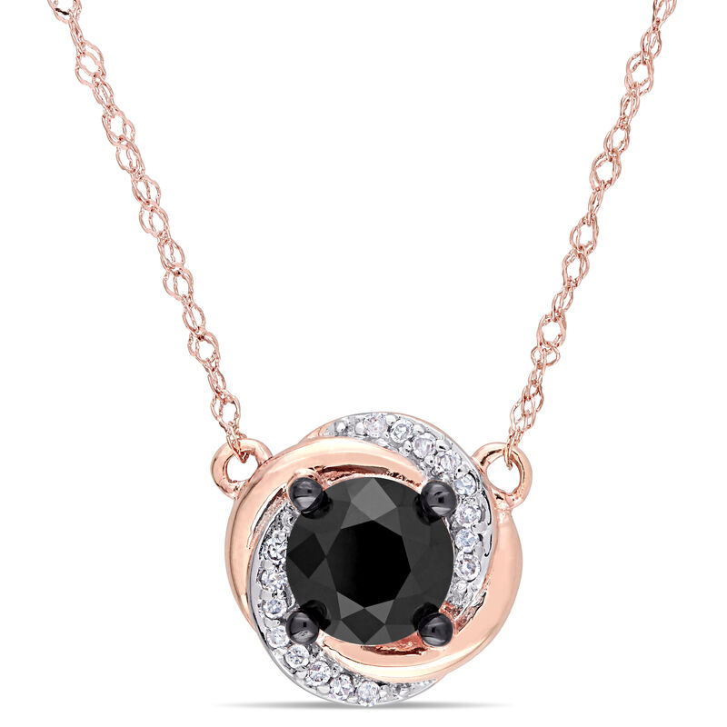 Black & White Diamond Swirl Necklace 1ctw. In 10k Rose Gold image number null