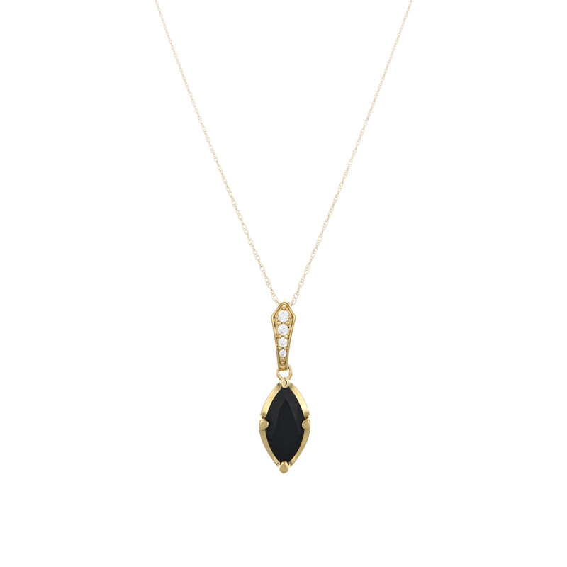 Zelda, 10kt. YG Onyx & Diamond Drop Pendant image number null
