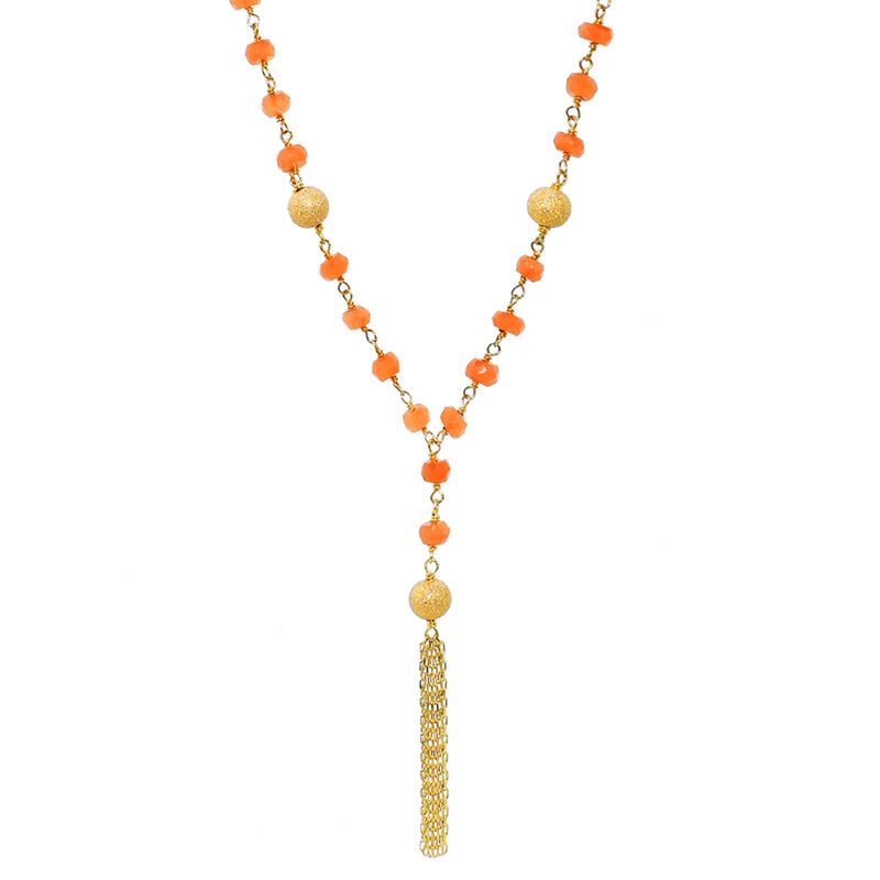 Peach Moonstone Lariat Gemstone Fashion Necklace in 14k Yellow Gold image number null