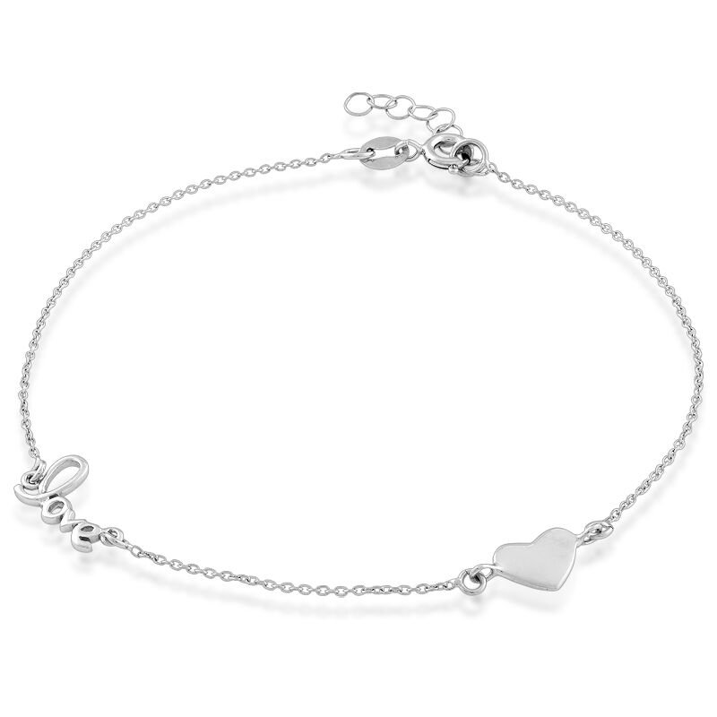 Love Script & Heart Plate Anklet in Sterling Silver image number null