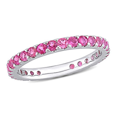 Pink Tourmaline Eternity Band in 10k White Gold