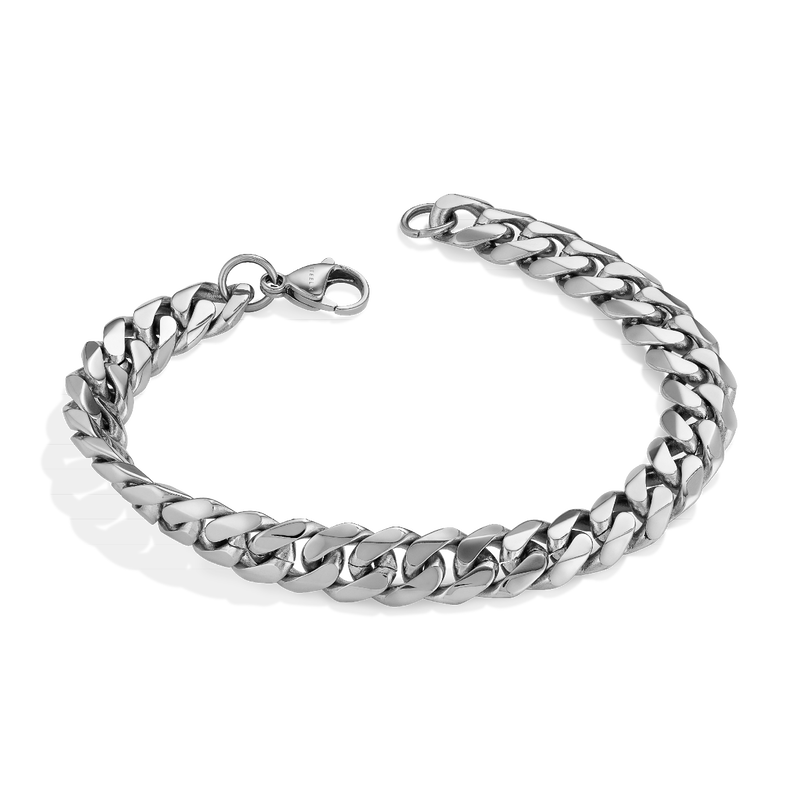 Men's 10mm Curb Link Bracelet in Stainless Steel image number null
