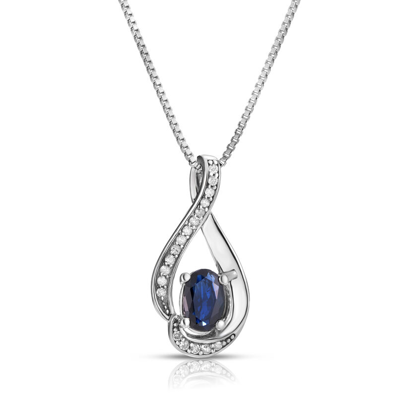Oval-Cut Sapphire & Diamond Swirl Pendant in Sterling Silver image number null