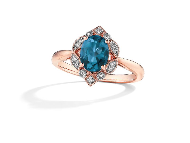Oval London Blue Topaz & Diamond Ring in 10k Rose Gold image number null