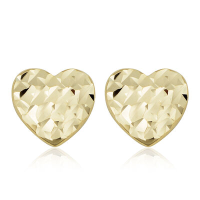 Diamond-Cut Heart Stud Earrings in 14k Yellow Gold