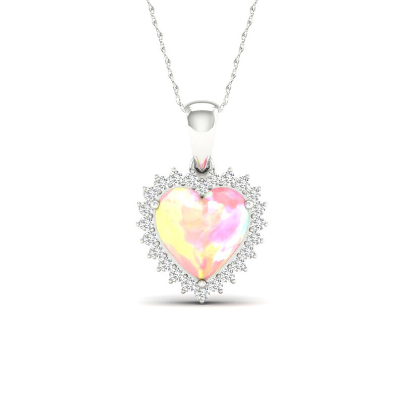 Created Opal & White Sapphire Heart Pendant in Sterling Silver image number null