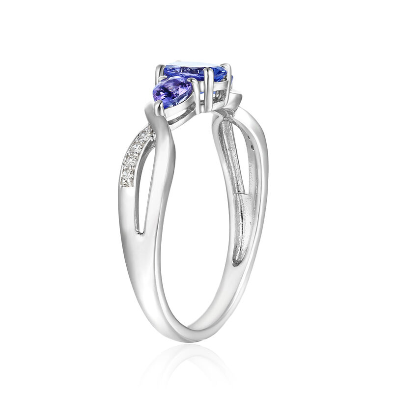 Oval Three-Stone Plus Tanzanite & Diamond Ring in 10k White Gold image number null