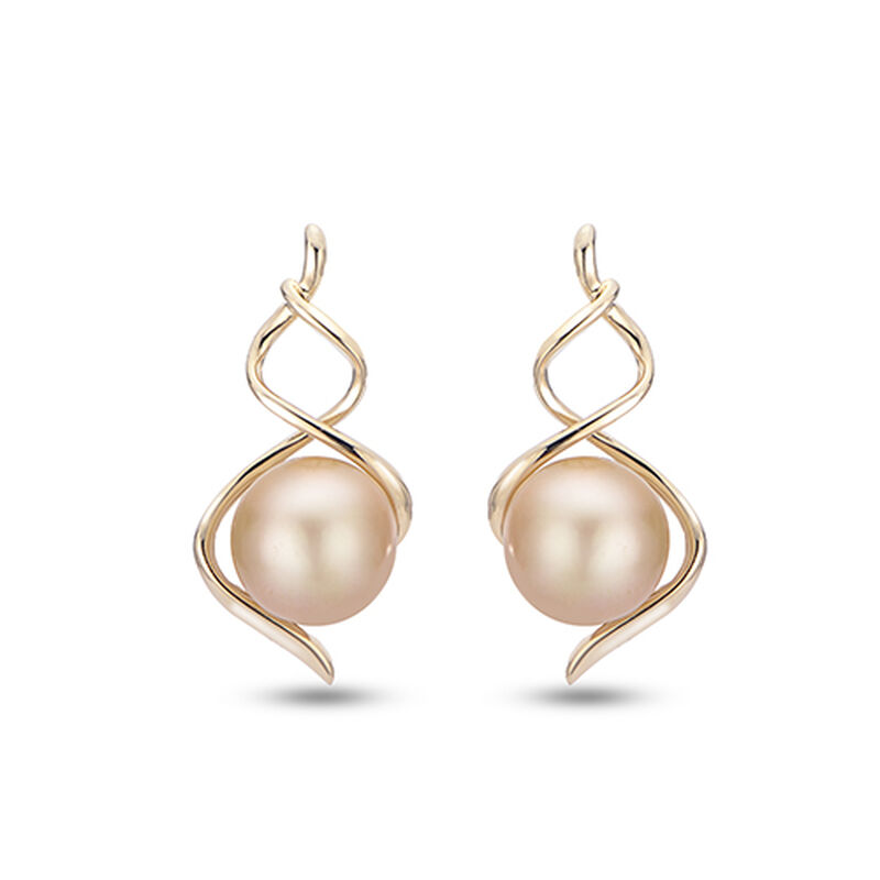 Golden South Sea Pearl Drop Earrings in 10k Yellow Gold image number null