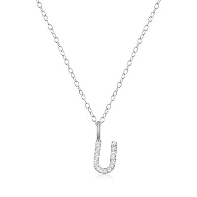 Lab Grown Diamond Letter U Initial Pendant Necklace in Sterling Silver
