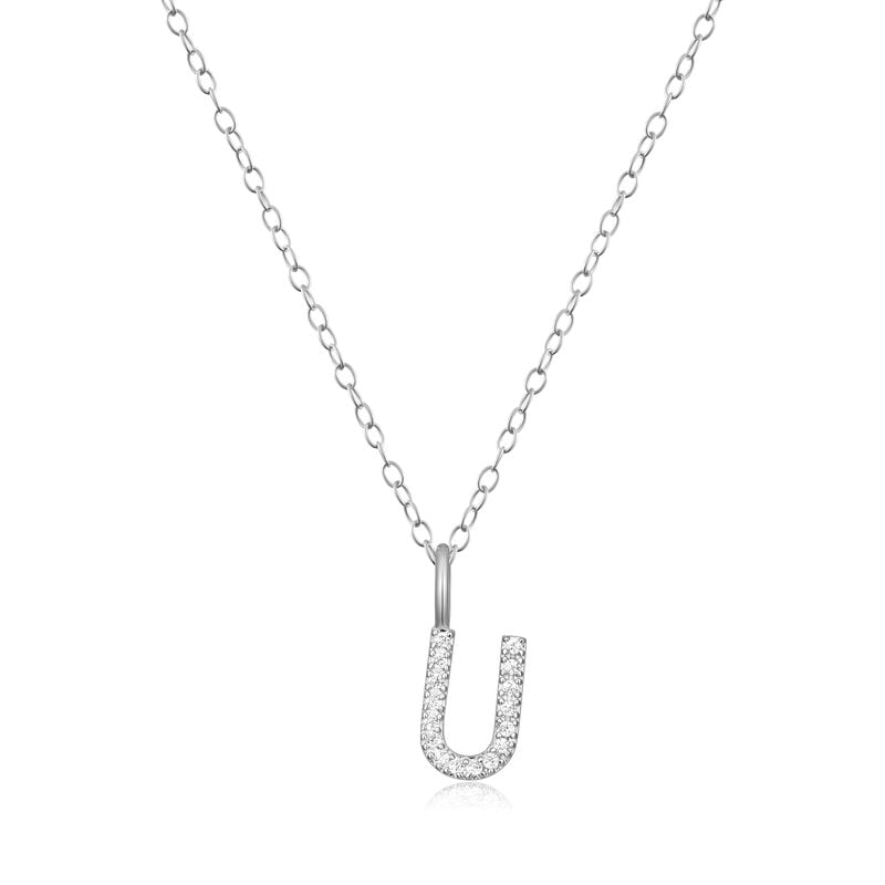 Lab Grown Diamond Letter U Initial Pendant Necklace in Sterling Silver image number null