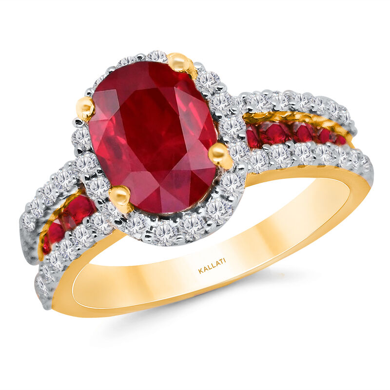 Oval-Cut Ruby & Diamond Ring in 14k Yellow Gold image number null