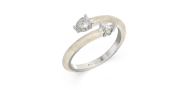 Pear-Shaped Lab Grown Diamond White Ceramic Wrap Around Ring in Sterling Silver image number null