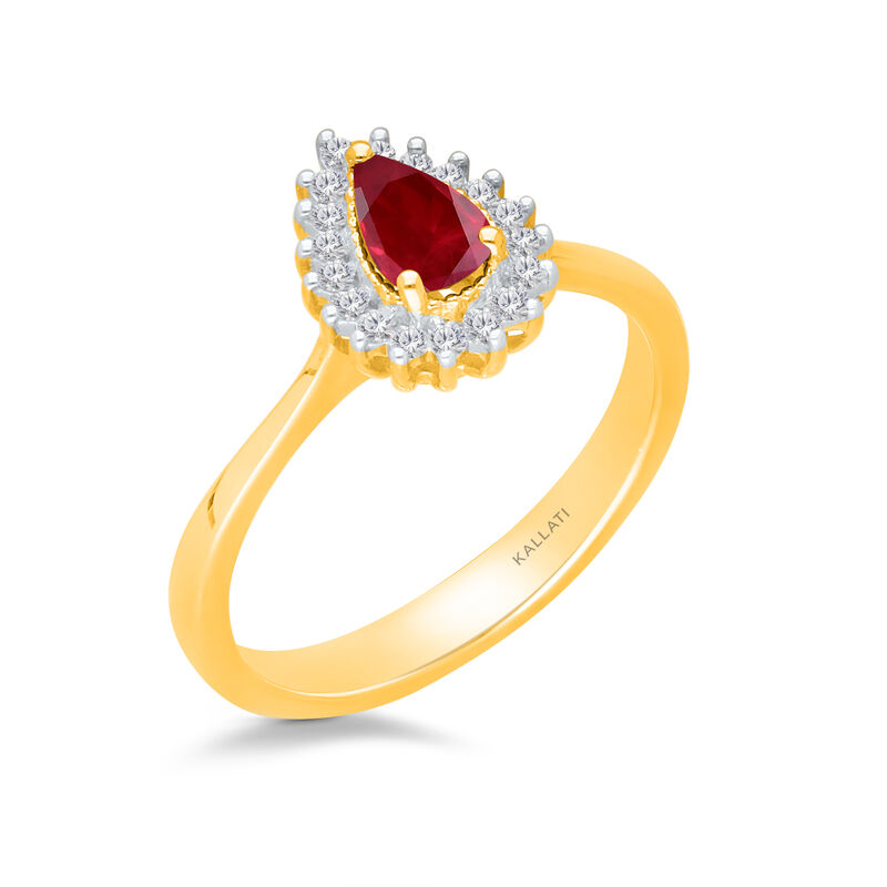 Pear Ruby & Diamond Halo Ring in 14k Yellow Gold image number null