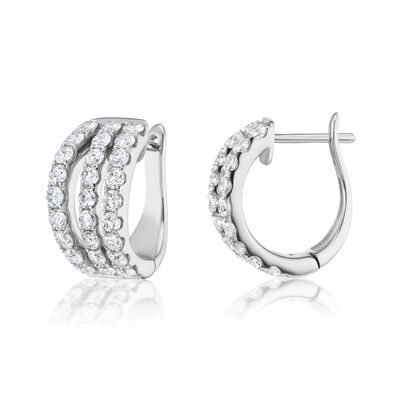 Lab Grown 2ct. Diamond 3-Row Hoop Earrings in 14k White Gold
