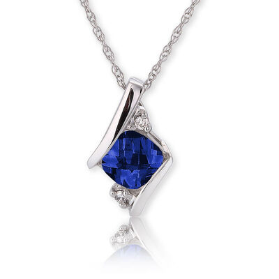 Created Sapphire & Diamond Pendant 10k White Gold