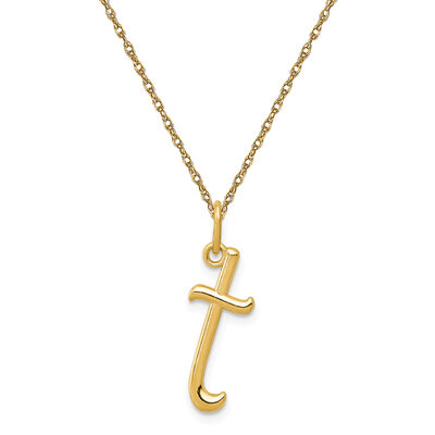 Script T Initial Necklace in 14k Yellow Gold