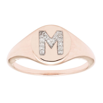 Diamond Initial M Signet Ring in 14k Rose Gold
