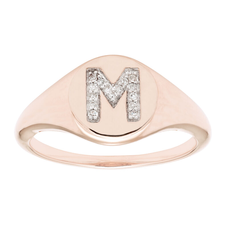Diamond Initial M Signet Ring in 14k Rose Gold image number null