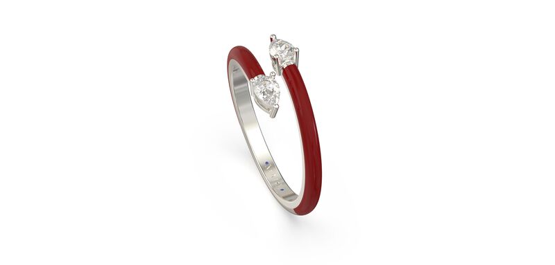 Pear-Shaped Lab Grown Diamond Red Ceramic Wrap Around Ring in Sterling Silver image number null
