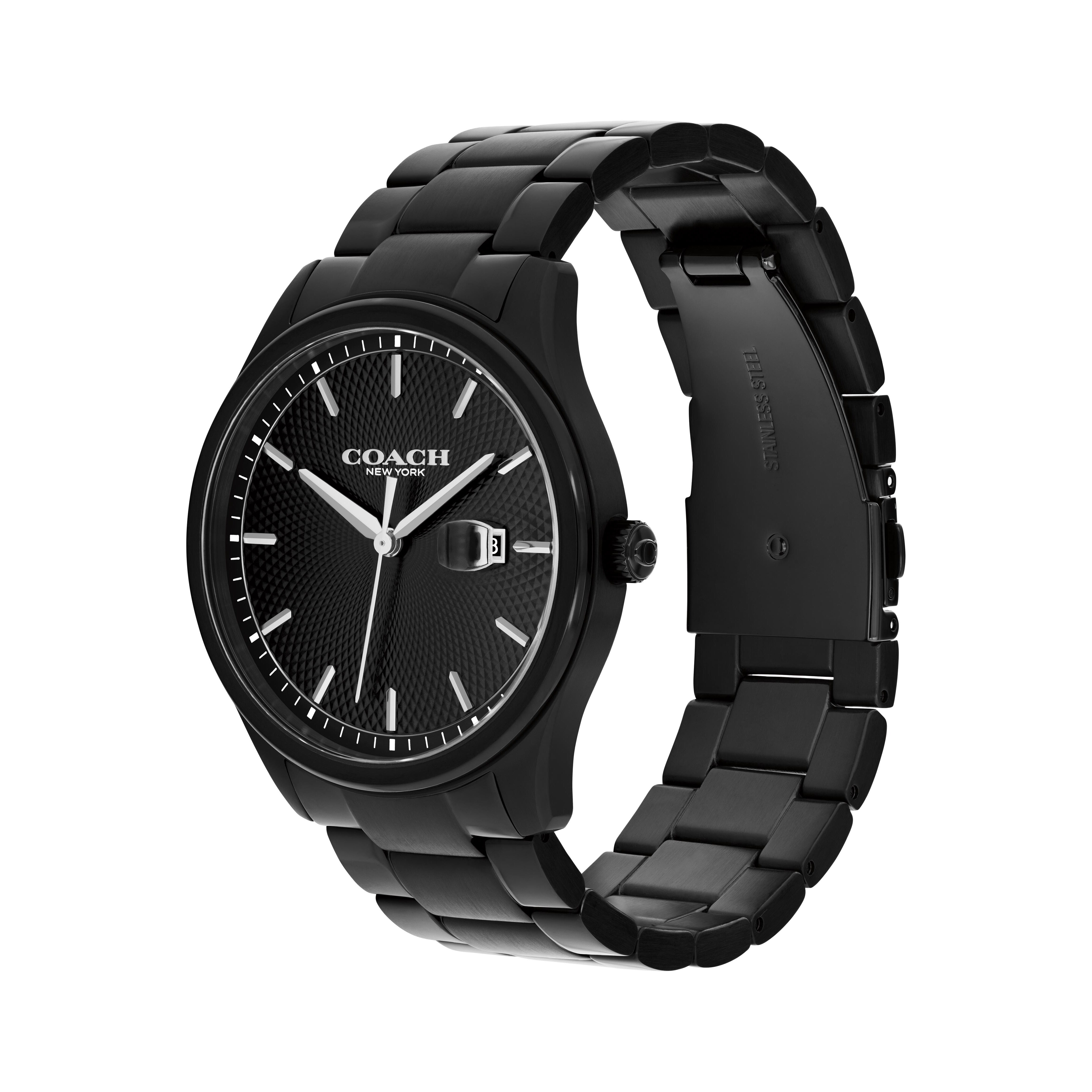 Coach Men's Oliver Black Textured Dial Black IP Stainless Steel