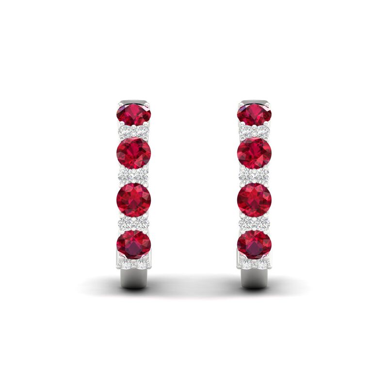 Ruby & Diamond Hoop Earrings in 10k White Gold image number null
