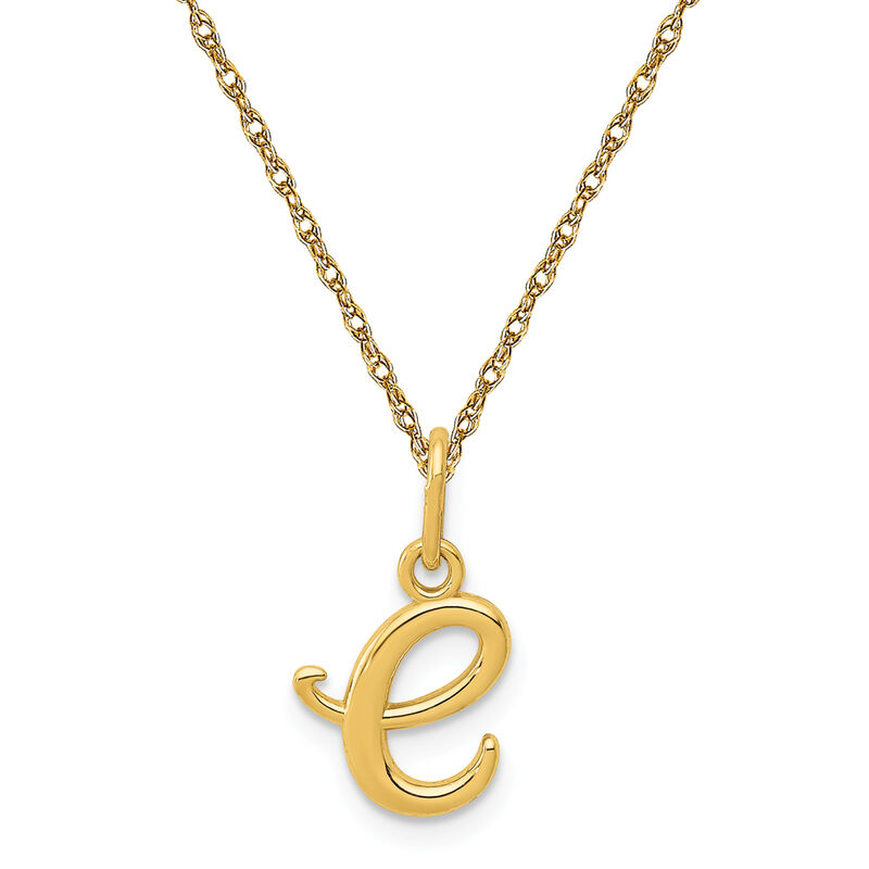 Script E Initial Necklace in 14k Yellow Gold image number null