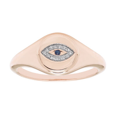 Diamond Evil Eye Signet Ring in 14k Rose Gold